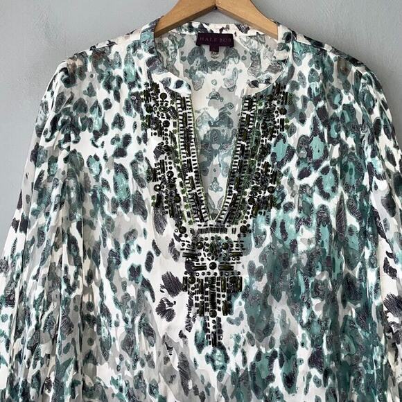 Hale Bob Size Large Burnout Satin Sheer Silk Leopard Print Bead Top Mobwife Glam - Picture 3 of 12